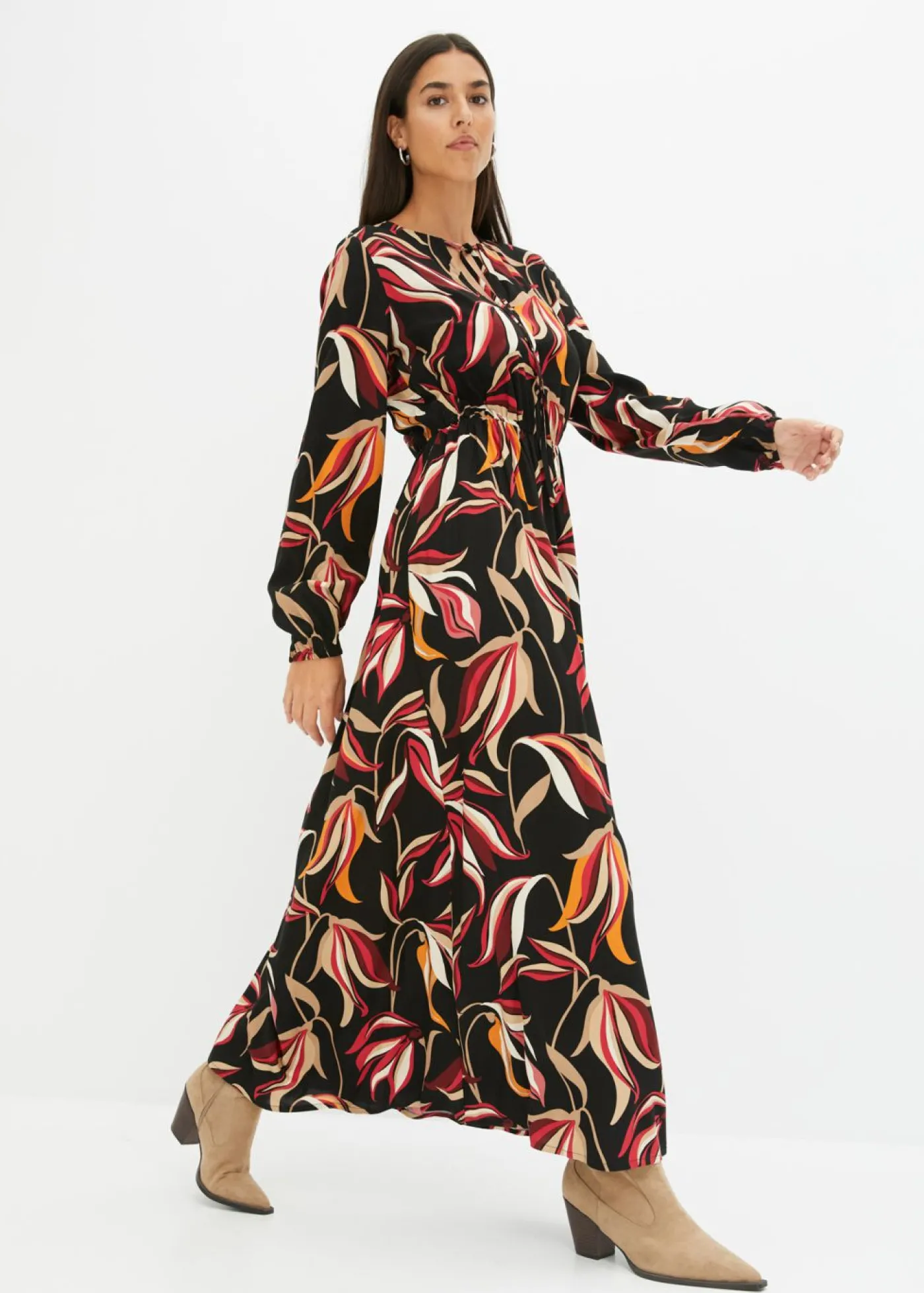bonprix bonprix Vestido largo estampado Negro Clearance