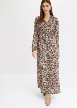 bonprix bonprix Vestido largo estampado rosa caliente-verde claro con flores New