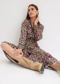 bonprix bonprix Vestido largo estampado rosa caliente-verde claro con flores New
