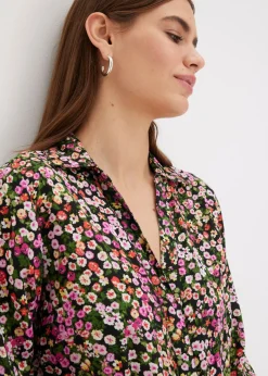 bonprix bonprix Vestido largo estampado rosa caliente-verde claro con flores New
