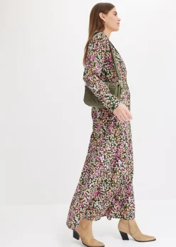 bonprix bonprix Vestido largo estampado rosa caliente-verde claro con flores New
