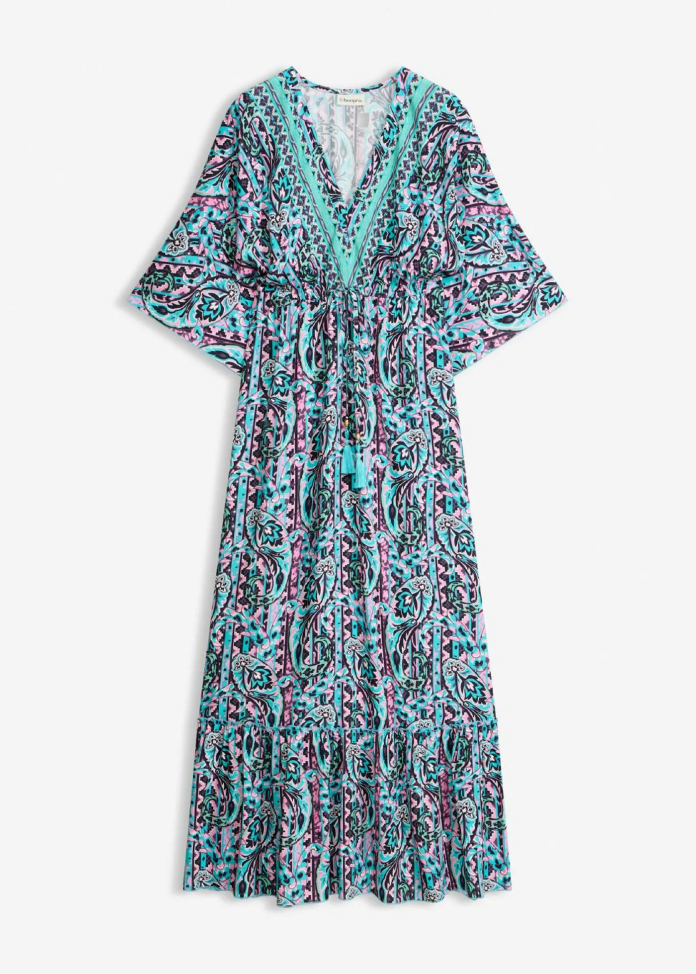 bonprix bonprix Vestido largo estampado de viscosa fluida turquesa/púrpura Online