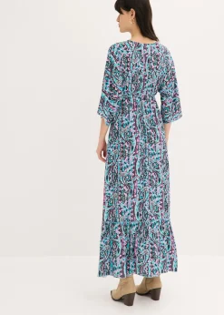 bonprix bonprix Vestido largo estampado de viscosa fluida turquesa/púrpura Online