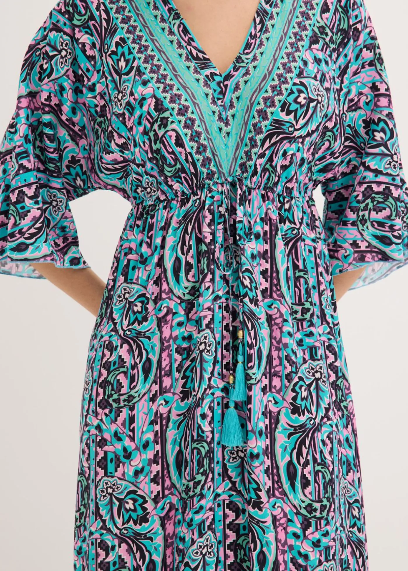 bonprix bonprix Vestido largo estampado de viscosa fluida turquesa/púrpura Online