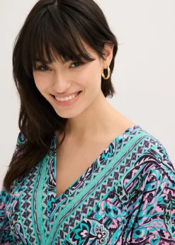 bonprix bonprix Vestido largo estampado de viscosa fluida turquesa/púrpura Online