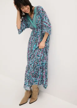 bonprix bonprix Vestido largo estampado de viscosa fluida turquesa/púrpura Online