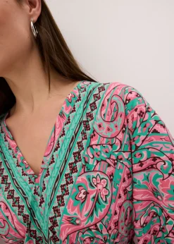 bonprix bonprix Vestido largo estampado de viscosa fluida rosa caliente/turquesa Sale