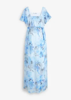 bonprix bonprix Vestido largo premamá de malla delicada azul pálido con flores Online