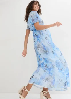 bonprix bonprix Vestido largo premamá de malla delicada azul pálido con flores Online