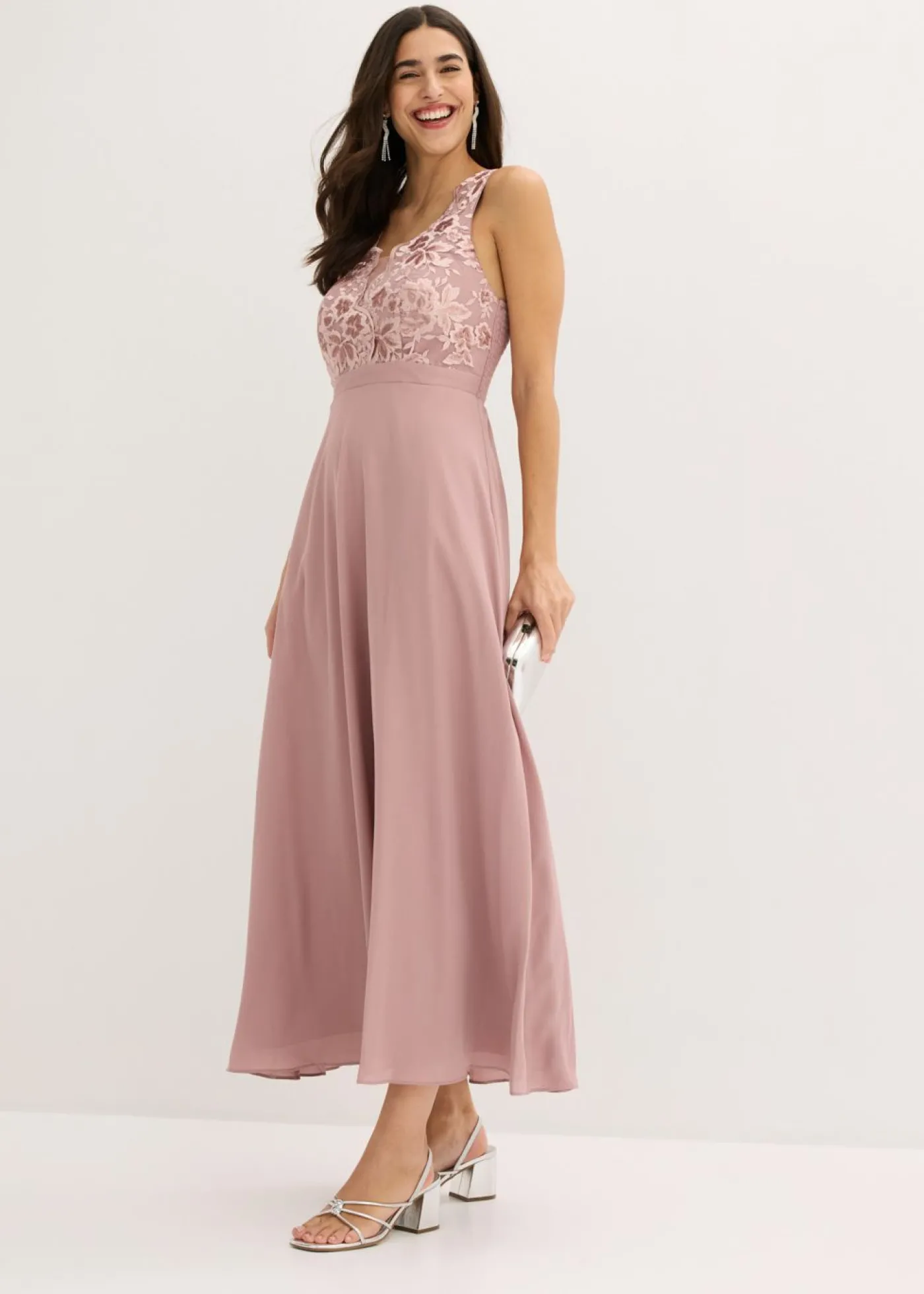 bonprix bonprix Vestido maxi con bordado de lentejuelas palisandro