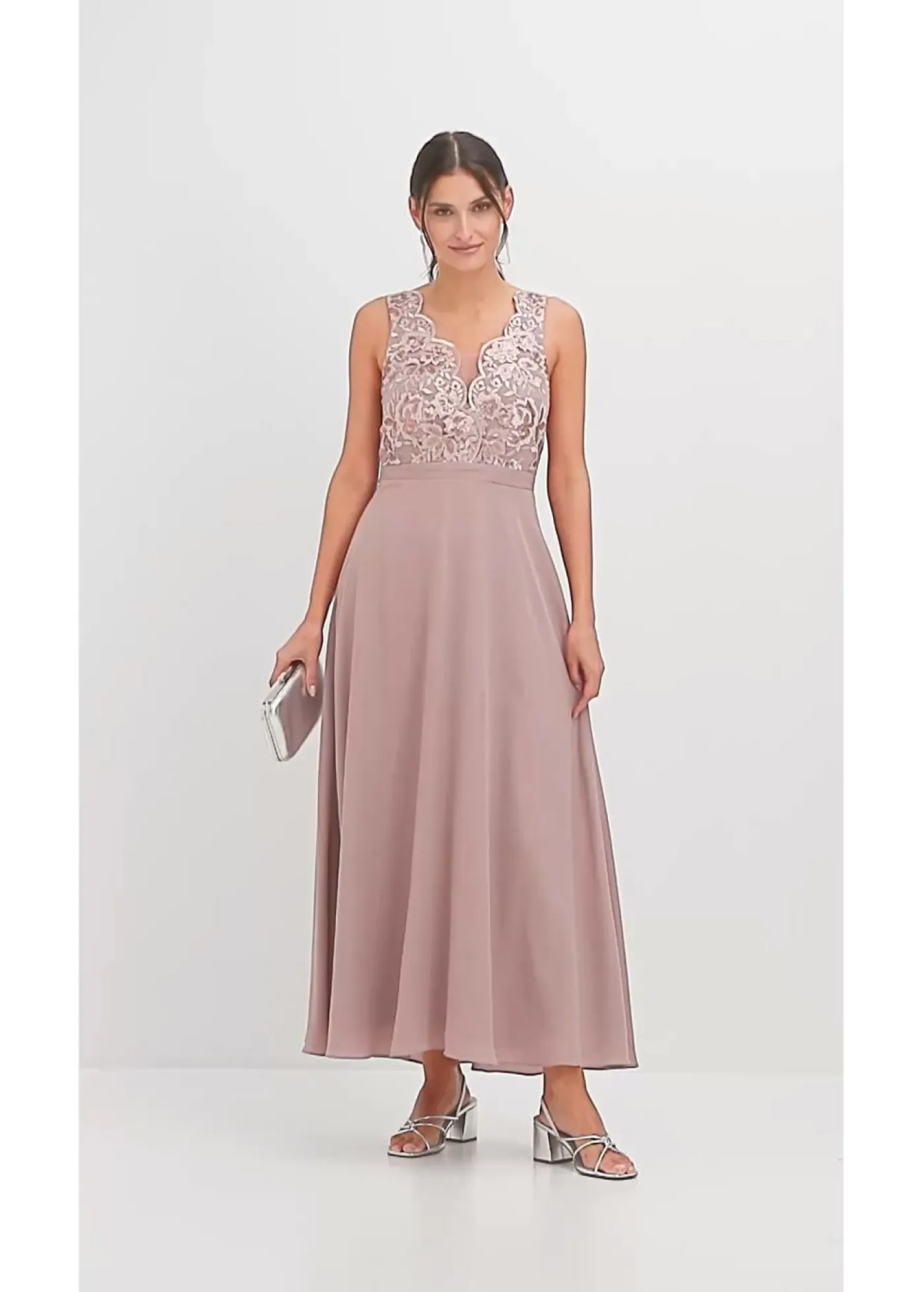 bonprix bonprix Vestido maxi con bordado de lentejuelas palisandro