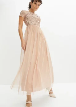 bonprix bonprix Vestido maxi con bordado de lentejuelas rosa pálido Sale