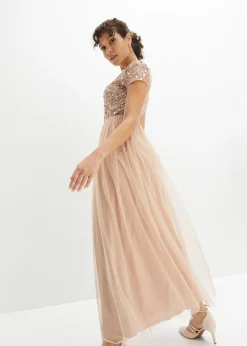 bonprix bonprix Vestido maxi con bordado de lentejuelas rosa pálido Sale