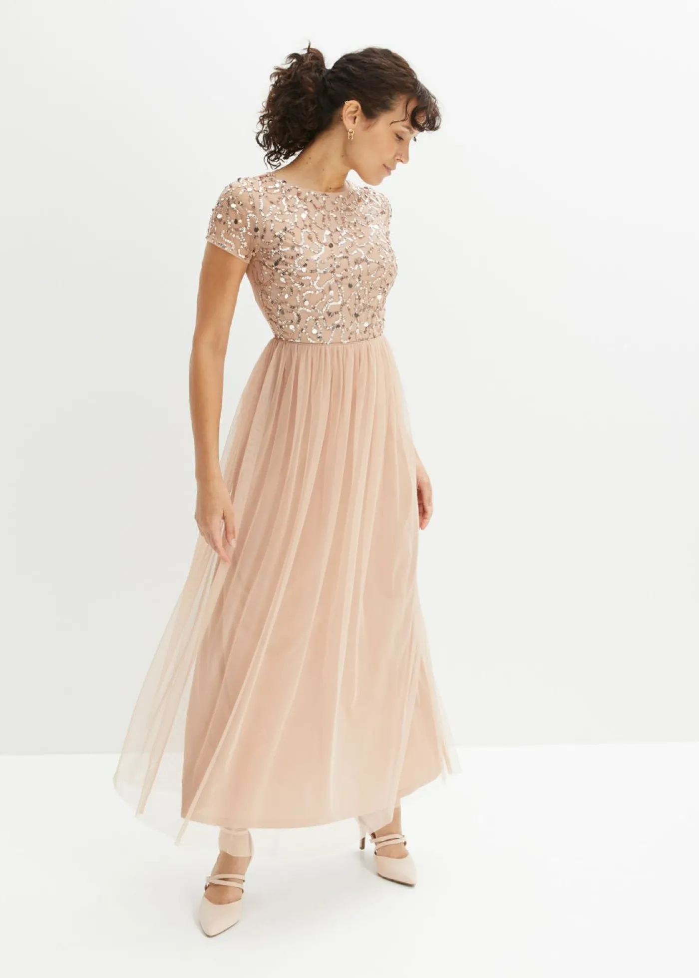 bonprix bonprix Vestido maxi con bordado de lentejuelas rosa pálido Sale