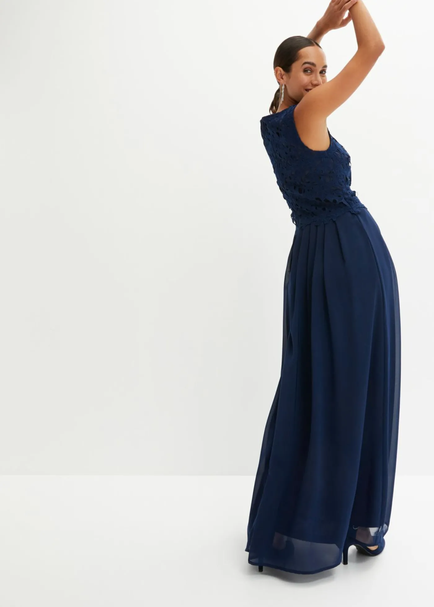 bonprix bonprix Vestido maxi con encaje Azul marino Sale
