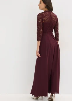 bonprix bonprix Vestido maxi con encaje rojo burdeos