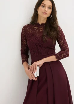 bonprix bonprix Vestido maxi con encaje rojo burdeos