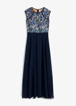 bonprix bonprix Vestido maxi con encaje Azul marino de flores Discount