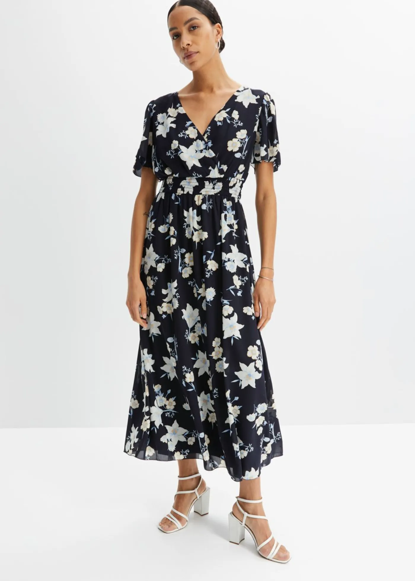 bonprix bonprix Vestido maxi con estampado de flores Azul marino con flores lilas Discount