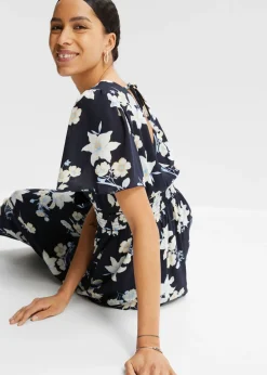 bonprix bonprix Vestido maxi con estampado de flores Azul marino con flores lilas Discount