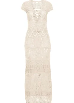 bonprix bonprix Vestido maxi de croché Crema