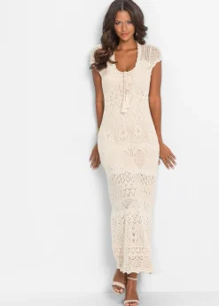 bonprix bonprix Vestido maxi de croché Crema