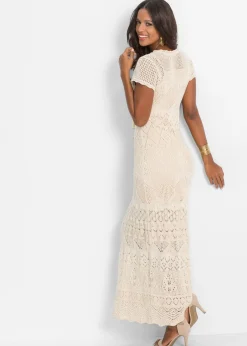 bonprix bonprix Vestido maxi de croché Crema