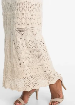 bonprix bonprix Vestido maxi de croché Crema
