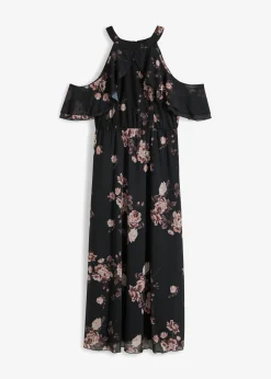 bonprix bonprix Vestido maxi de malla Negro con flores Hot