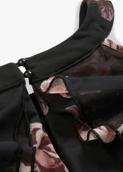 bonprix bonprix Vestido maxi de malla Negro con flores Hot