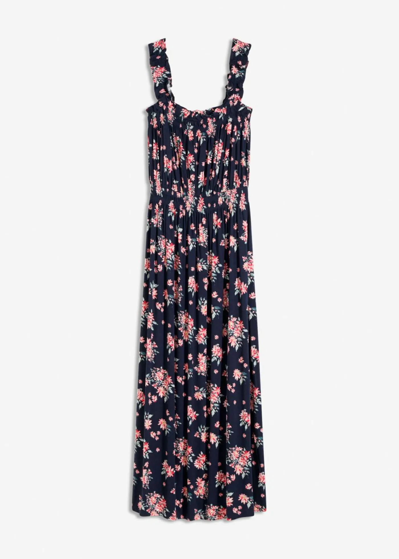 bonprix bonprix Vestido maxi de mezcla de viscosa fluida Azul marino de flores New