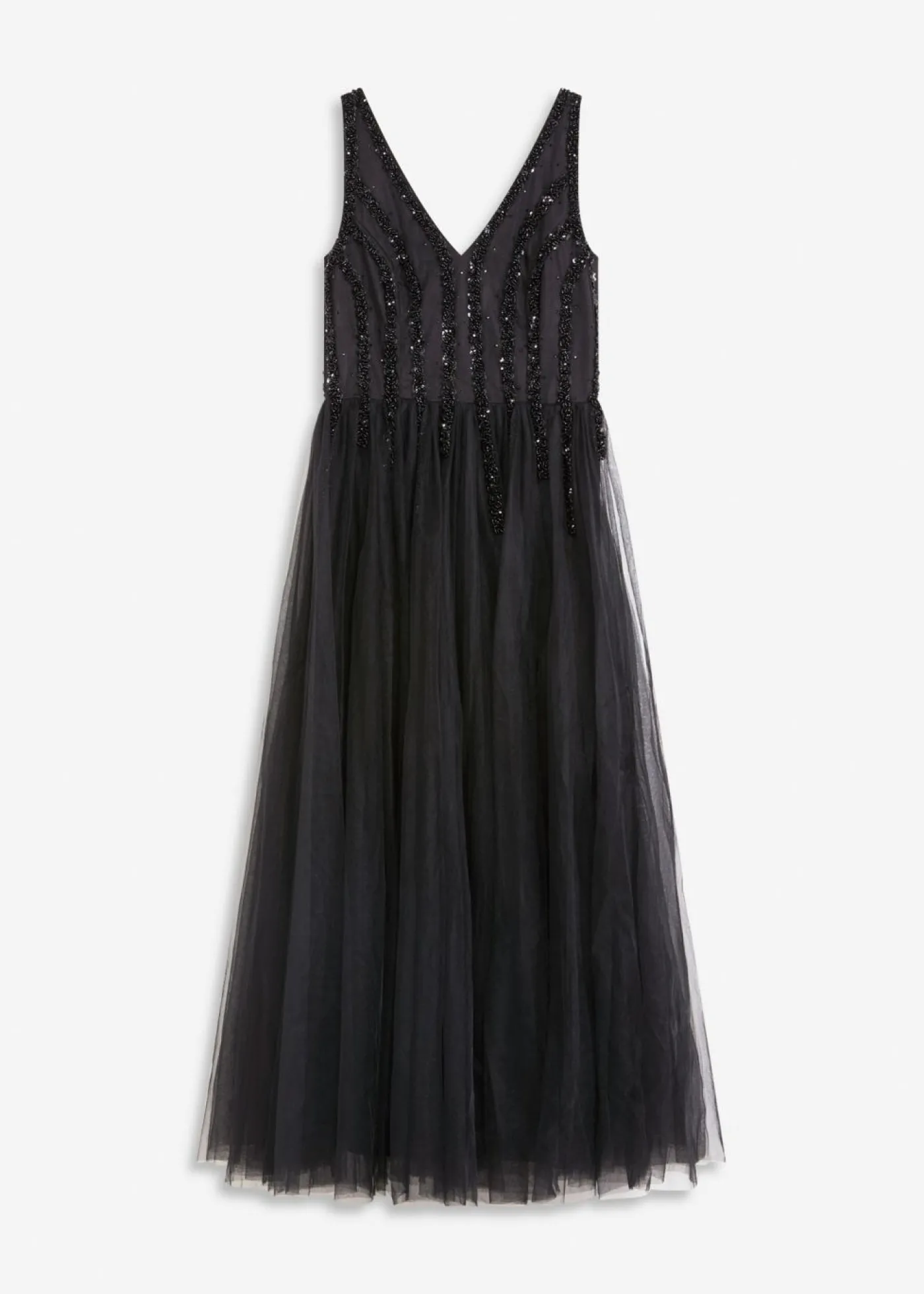 bonprix bonprix Vestido maxi de tul fino con bordado de lentejuelas Negro Hot