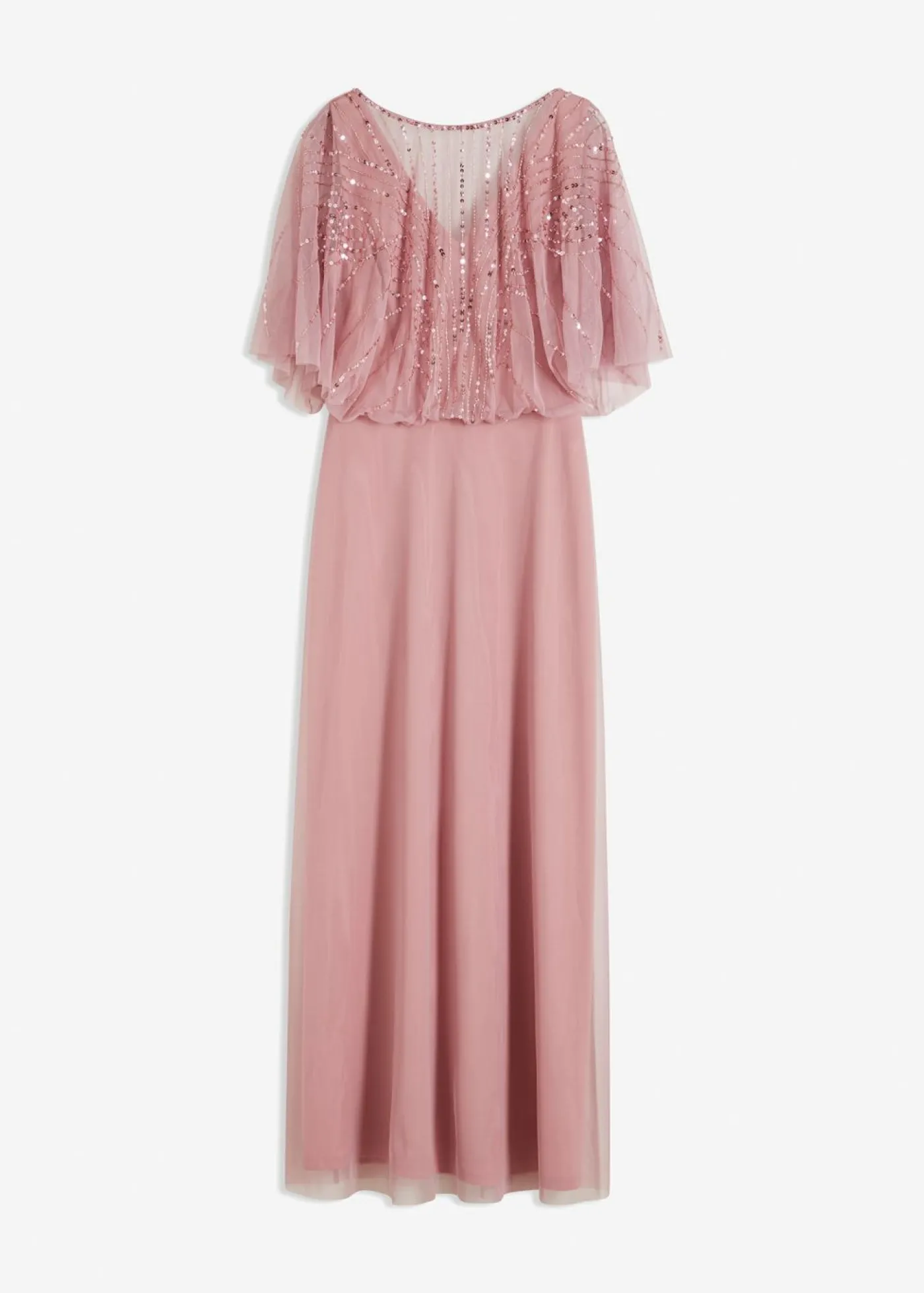 bonprix bonprix Vestido maxi de tul fino con bordado de lentejuelas Rosa Online