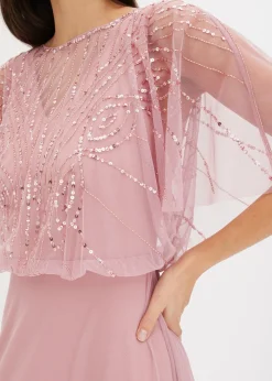 bonprix bonprix Vestido maxi de tul fino con bordado de lentejuelas Rosa Online