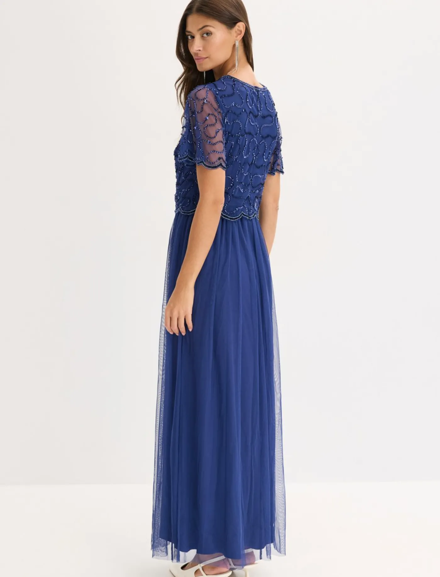 bonprix bonprix Vestido maxi de tul fino con bordado de lentejuelas menta cristal New