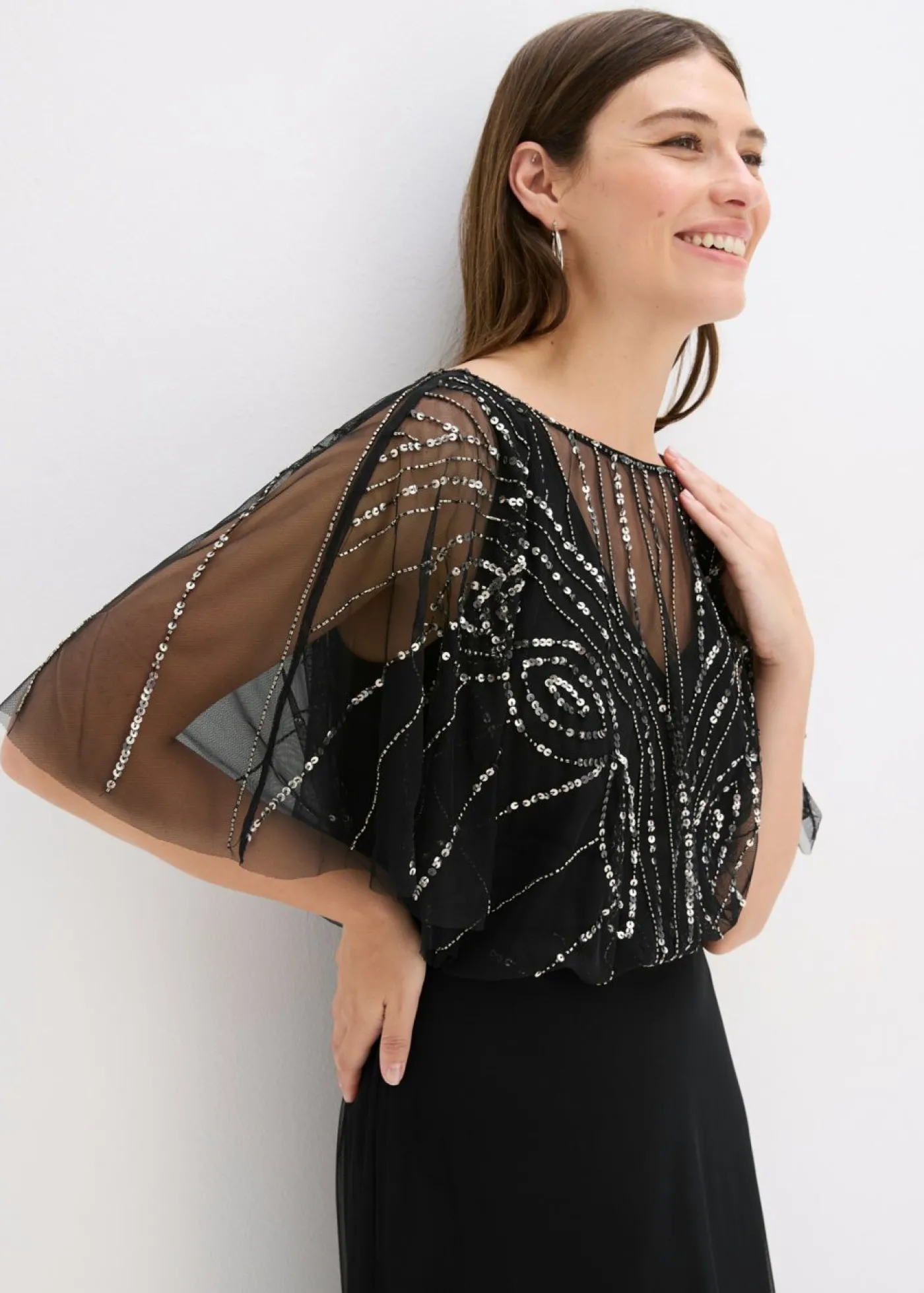 bonprix bonprix Vestido maxi de tul fino con bordado de lentejuelas Negro Online