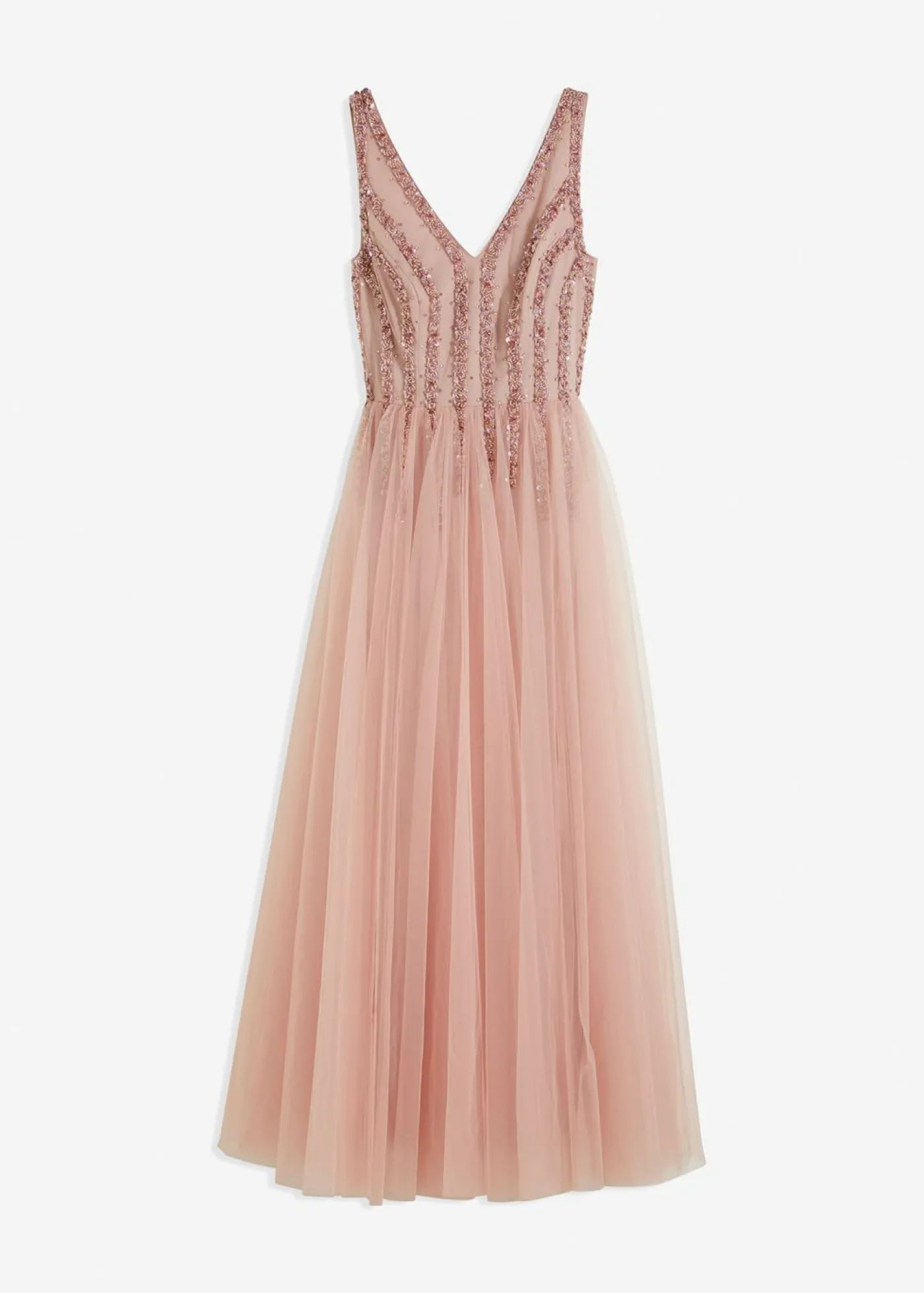 bonprix bonprix Vestido maxi de tul fino con bordado de lentejuelas Rosa New