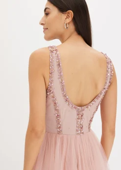 bonprix bonprix Vestido maxi de tul fino con bordado de lentejuelas Rosa New
