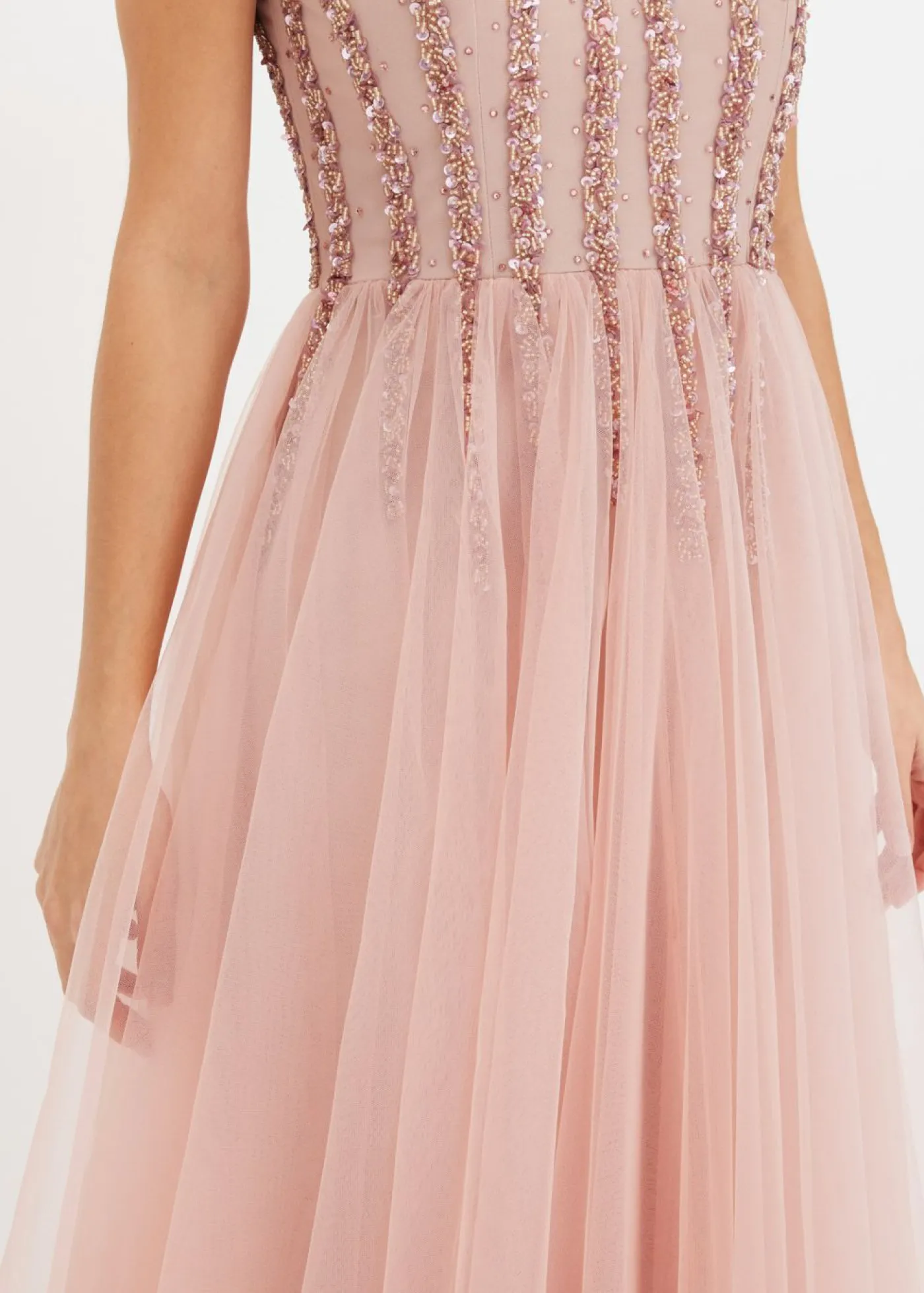 bonprix bonprix Vestido maxi de tul fino con bordado de lentejuelas Rosa New