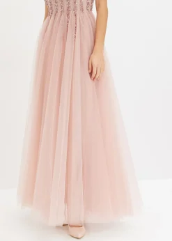 bonprix bonprix Vestido maxi de tul fino con bordado de lentejuelas Rosa New