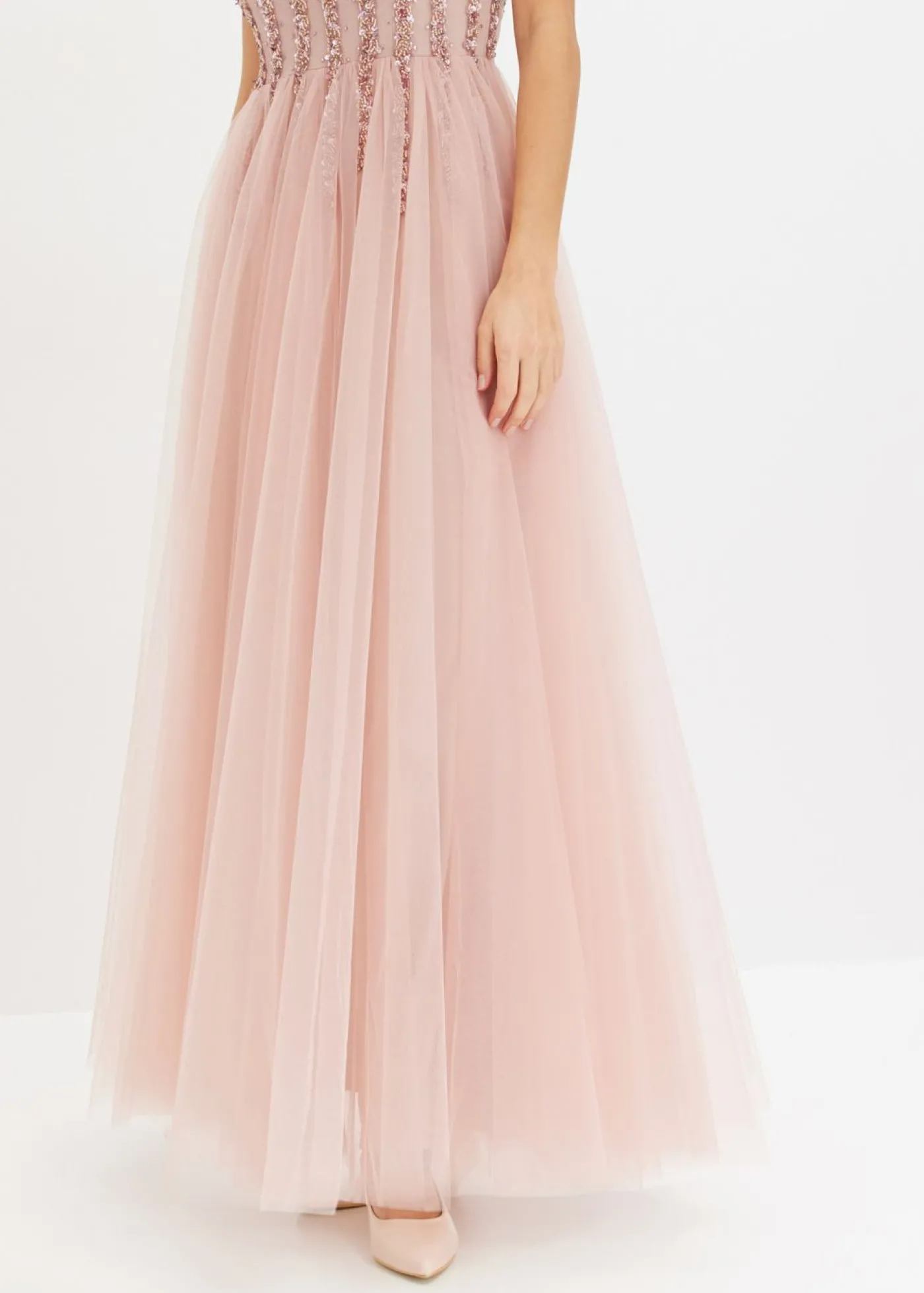 bonprix bonprix Vestido maxi de tul fino con bordado de lentejuelas Rosa New