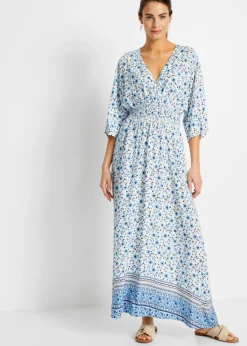 bonprix bonprix Vestido maxi de viscosa pura Azul con flores Hot