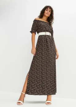 bonprix bonprix Vestido maxi de viscosa pura Negro con flores New