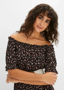 bonprix bonprix Vestido maxi de viscosa pura Negro con flores New