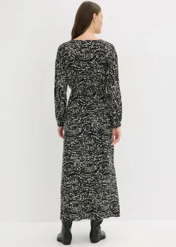 bonprix bonprix Vestido maxi de viscosa pura Negro-blanco Outlet
