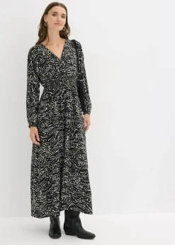 bonprix bonprix Vestido maxi de viscosa pura Negro-blanco Outlet
