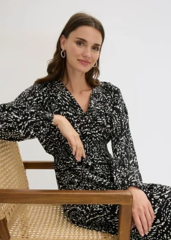 bonprix bonprix Vestido maxi de viscosa pura Negro-blanco Outlet