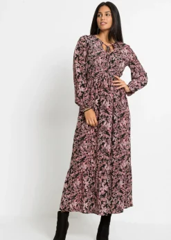 bonprix bonprix Vestido maxi de viscosa pura Negro-rosa de flores Online