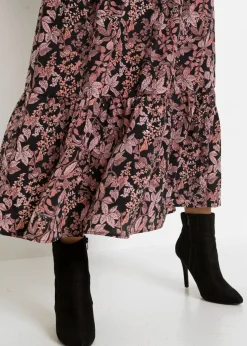 bonprix bonprix Vestido maxi de viscosa pura Negro-rosa de flores Online