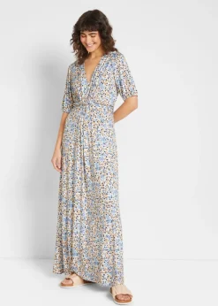 bonprix bonprix Vestido maxi premamá/de lactancia de punto Azul de flores Outlet